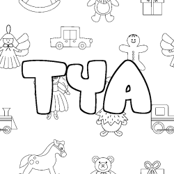 Coloriage pr&eacute;nom TYA - d&eacute;cor Jouets