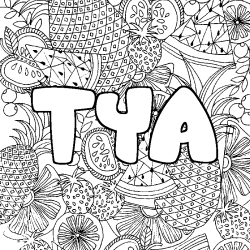 Coloriage prénom TYA - décor Mandala fruits