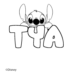 Coloriage pr&eacute;nom TYA - d&eacute;cor Stitch
