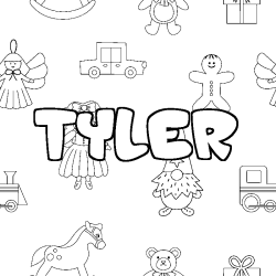 Coloriage pr&eacute;nom TYLER - d&eacute;cor Jouets