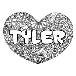 Coloriage pr&eacute;nom TYLER - d&eacute;cor Mandala coeur