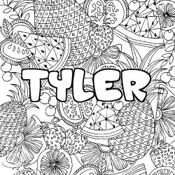 Coloriage prénom TYLER - décor Mandala fruits