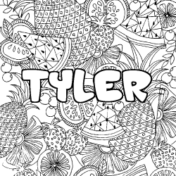 Coloriage pr&eacute;nom TYLER - d&eacute;cor Mandala fruits