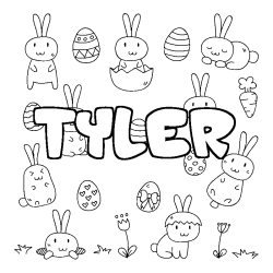 Coloriage pr&eacute;nom TYLER - d&eacute;cor Paques