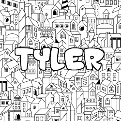 Coloriage pr&eacute;nom TYLER - d&eacute;cor Ville