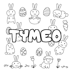 Coloriage pr&eacute;nom TYMEO - d&eacute;cor Paques