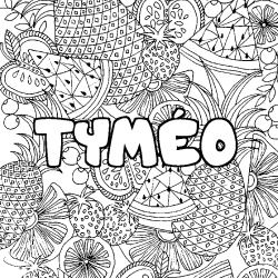 Coloriage pr&eacute;nom TYM&Eacute;O - d&eacute;cor Mandala fruits