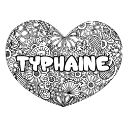 Coloriage pr&eacute;nom TYPHAINE - d&eacute;cor Mandala coeur