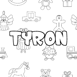 Coloriage pr&eacute;nom TYRON - d&eacute;cor Jouets