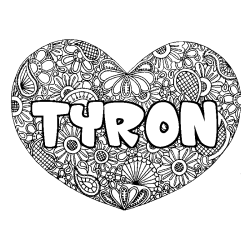 Coloriage pr&eacute;nom TYRON - d&eacute;cor Mandala coeur