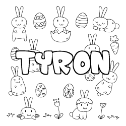 Coloriage pr&eacute;nom TYRON - d&eacute;cor Paques