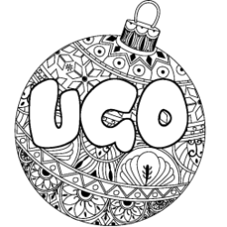 Coloriage pr&eacute;nom UGO - d&eacute;cor Boule de No&euml;l