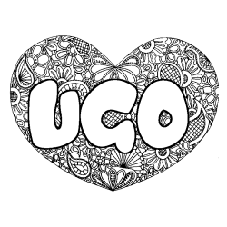 Coloriage prénom UGO - décor Mandala coeur