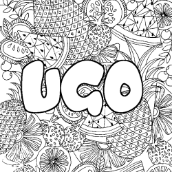 Coloriage pr&eacute;nom UGO - d&eacute;cor Mandala fruits