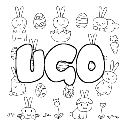 Coloriage prénom UGO - décor Paques