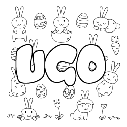 Coloriage pr&eacute;nom UGO - d&eacute;cor Paques