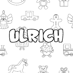 Coloriage prénom ULRICH - décor Jouets