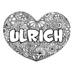 Coloriage pr&eacute;nom ULRICH - d&eacute;cor Mandala coeur