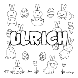 Coloriage pr&eacute;nom ULRICH - d&eacute;cor Paques