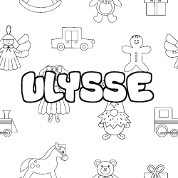 Coloriage pr&eacute;nom ULYSSE - d&eacute;cor Jouets