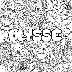 Coloriage prénom ULYSSE - décor Mandala fruits