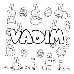 Coloriage pr&eacute;nom VADIM - d&eacute;cor Paques