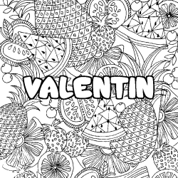 Coloriage pr&eacute;nom VALENTIN - d&eacute;cor Mandala fruits