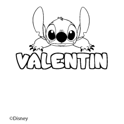 Coloriage pr&eacute;nom VALENTIN - d&eacute;cor Stitch