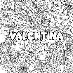 Coloriage pr&eacute;nom VALENTINA - d&eacute;cor Mandala fruits