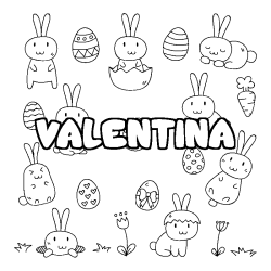 Coloriage pr&eacute;nom VALENTINA - d&eacute;cor Paques
