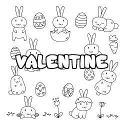 Coloriage pr&eacute;nom VALENTINE - d&eacute;cor Paques