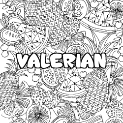 Coloriage pr&eacute;nom VALERIAN - d&eacute;cor Mandala fruits