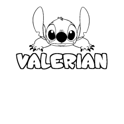 Coloriage prénom VALERIAN - décor Stitch
