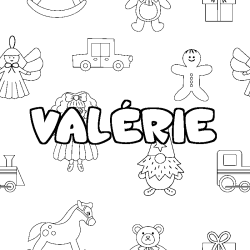 Coloriage pr&eacute;nom VAL&Eacute;RIE - d&eacute;cor Jouets