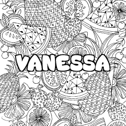 Coloriage prénom VANESSA - décor Mandala fruits