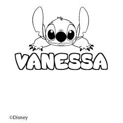 Coloriage pr&eacute;nom VANESSA - d&eacute;cor Stitch