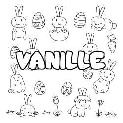 Coloriage pr&eacute;nom VANILLE - d&eacute;cor Paques