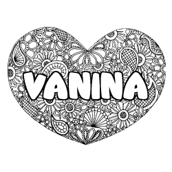 Coloriage pr&eacute;nom VANINA - d&eacute;cor Mandala coeur