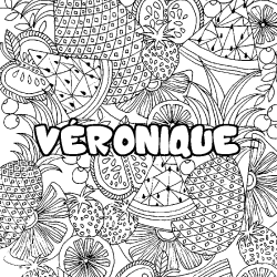 Coloriage pr&eacute;nom V&Eacute;RONIQUE - d&eacute;cor Mandala fruits