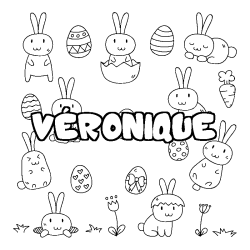 Coloriage pr&eacute;nom V&Eacute;RONIQUE - d&eacute;cor Paques