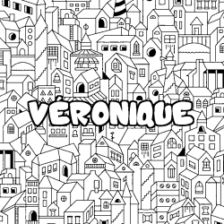 Coloriage pr&eacute;nom V&Eacute;RONIQUE - d&eacute;cor Ville