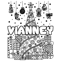Coloriage pr&eacute;nom VIANNEY - d&eacute;cor Sapin et Cadeaux