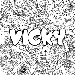 Coloriage prénom VICKY - décor Mandala fruits