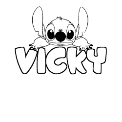 Coloriage prénom VICKY - décor Stitch