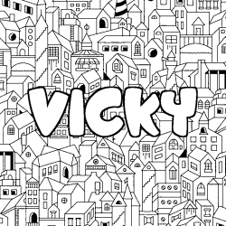 Coloriage prénom VICKY - décor Ville
