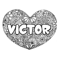 Coloriage prénom VICTOR - décor Mandala coeur