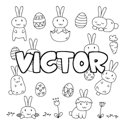Coloriage pr&eacute;nom VICTOR - d&eacute;cor Paques