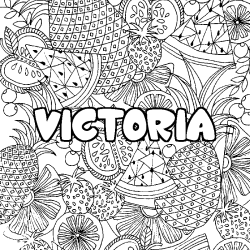 Coloriage prénom VICTORIA - décor Mandala fruits