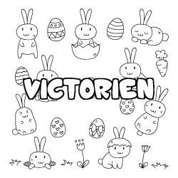 Coloriage pr&eacute;nom VICTORIEN - d&eacute;cor Paques