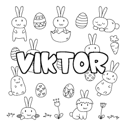 Coloriage pr&eacute;nom VIKTOR - d&eacute;cor Paques